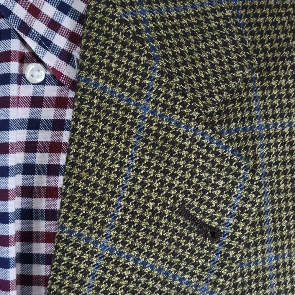 Saks Fifth Avenue KINGSWOOD SPJ Men's Sport Coat‎ Blazer Houndstooth Beige 42R